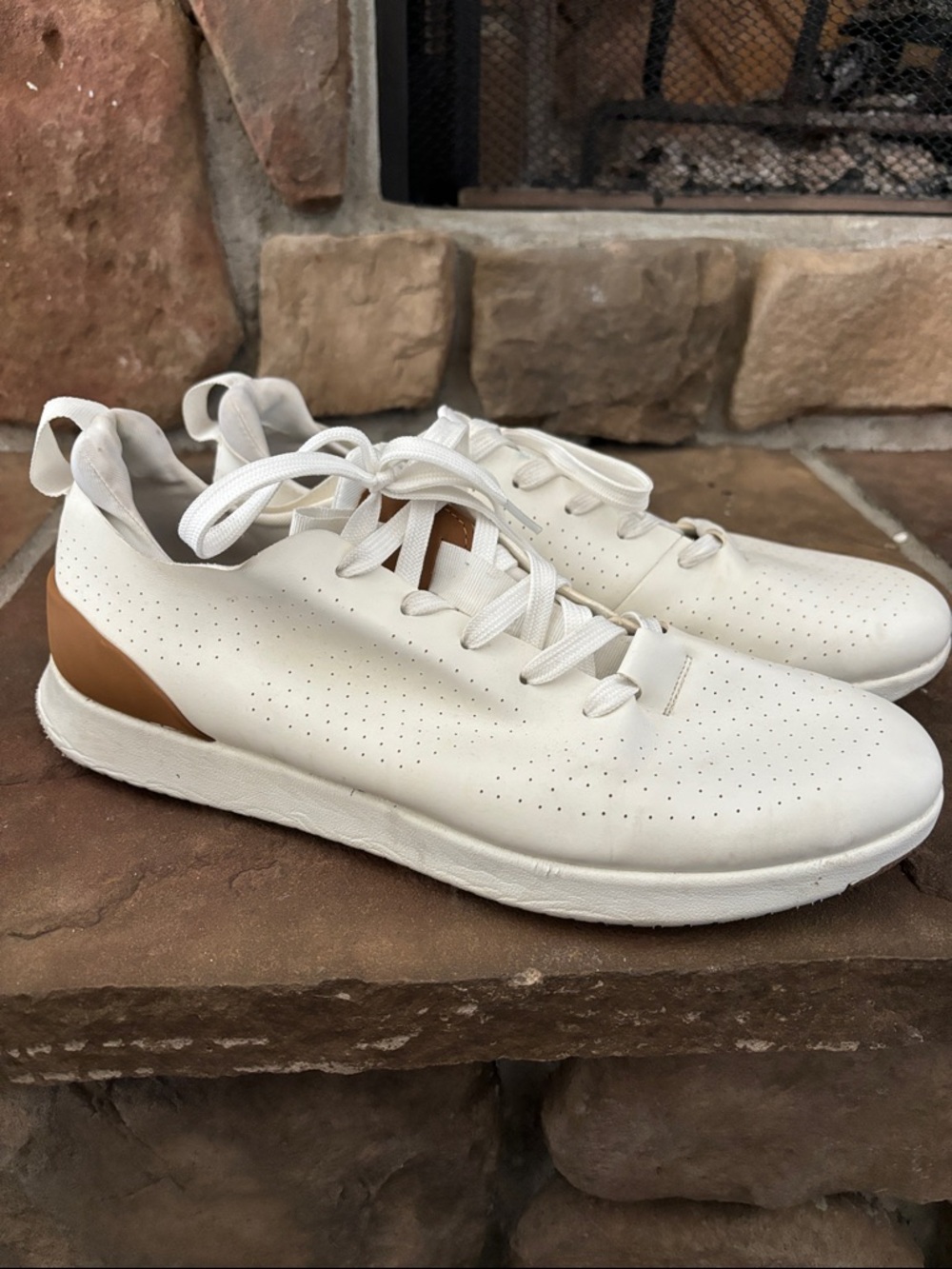 Steve Madden White Leather Sneakers with Brown Heel Tab